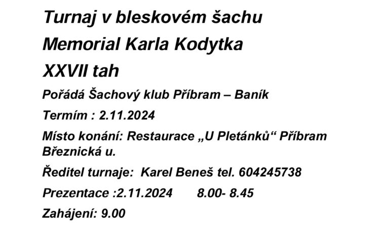 Memoriál Karla Kodytka – XXVII. tah – blesk Příbram